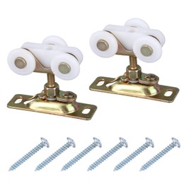 2pcs 3/4" Sliding Door Wheels Replacement Kit, Pocket Door Rollers Wardrobe Wheels with Top Hanger for Johnson Hardware Bypass & Closet Accessories (Gold)