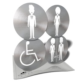 Toilet Sticker - Toilet Sign - Man - Woman - Disability - 4 Round Stickers - 9.5cm