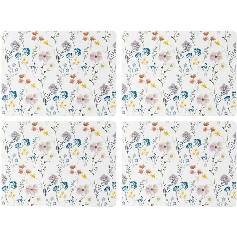 Sets of 4 Pressed Flowers Placemat Set, Floral Cork Backed