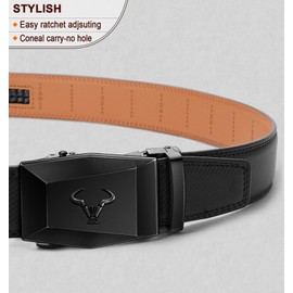 BULLIANT Men Belt, Ratchet Leather Belt for Men Dress Casual Pants Jeans 1 3/8",Cut for Fit.(Black-48-56" Waist Adjustable)
