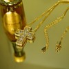 Lacris Cross Necklace, Domestic Manufacturer, Zirconia, Double, 18K Gold Plated,
