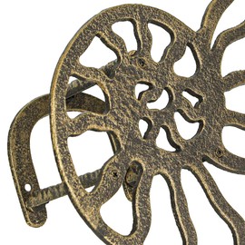 12-Inch Bronze Finish Cast Iron Nautilus Seashell Decorative Hose Holder: Wall-Mounted Outdoor Nautical Décor for Stylish and Functional Garden Organization