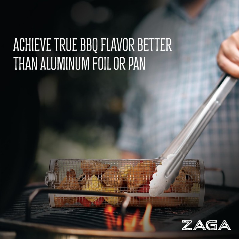 ZAGA Rolling Grill Baskets for Outdoor Grilling 2 Pcs Set