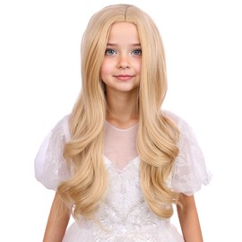 Ufindcos Blonde Wig for Kids Girls Long Light Blonde Wigs Middle Part Wavy Curly Child Wig