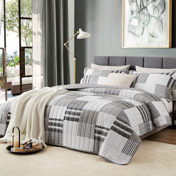 Hansleep Grey Quilt King Size - Patchwork Ultrasonic All Season
