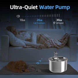 Stainless Steel Water Fountain, Feline Water Fountain, 2L/67OZ Food Grade Stainless Steel,Mute,Easy to Use Cat Water Fountains, Suitable for Kittens and Dogs