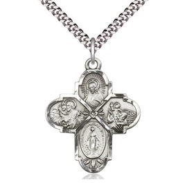 Extel Pewter Catholic 4 Way Cross Pendant Necklace Traditional Design, Made in USA