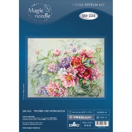 Magic Needle 510-224 ZW Peony and Hydrangea Counted Cross Stitch Kit with Zweigart Edition Cotton Multi-Coloured 40 x 30 cm