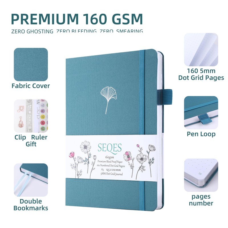 SeQeS Dotted Journal - A5 Dot Grid Notebook with pages