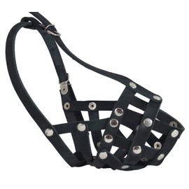 Secure Real Leather Mesh Basket Dog Muzzle - Spaniel, Poodle, Schnauzer (Circumference 9", Snout Length 2.7")