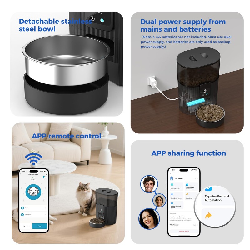 PAPIFEED Automatic Cat Feeder 3.5L/15 Cup 2.4G WiFi Pet Feeder