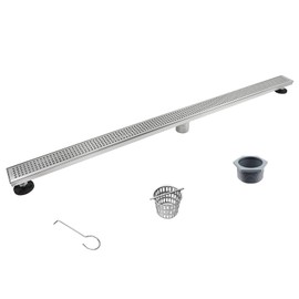 Bernkot Linear Shower Drain 48", 304 Stainless Steel Floor Drain with Grid Drain Cover & Hair Strainer, Rectangular Shower Drain w/CUPC Certified, Brushed