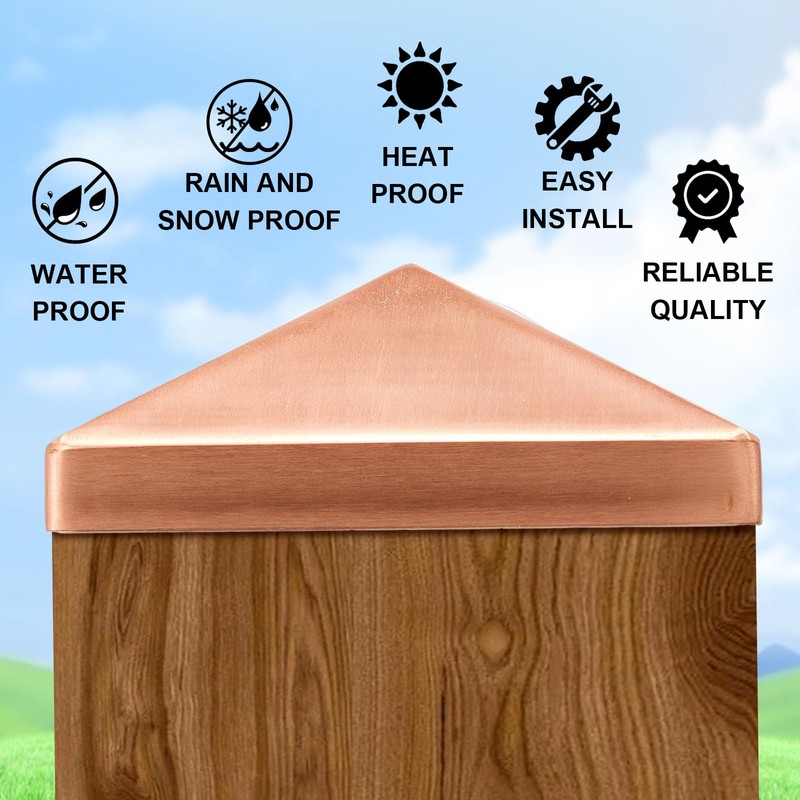 Blulu 2 Pcs 6''x6'' (Actual 5.5''x5.5'') Solid Copper Pyramid Post