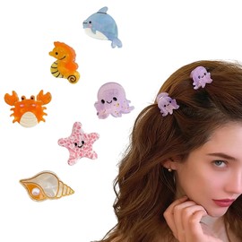 6 PCS Ocean Animal Hair Claw Clips for Women, Octopus, Whale, Crab, Conch, Dolphin, Seahorse, Starfish Hair Clips, Small Hair Claw, Cute Claw Clip, Summer Hair Accessories for Thick and Thin Hair