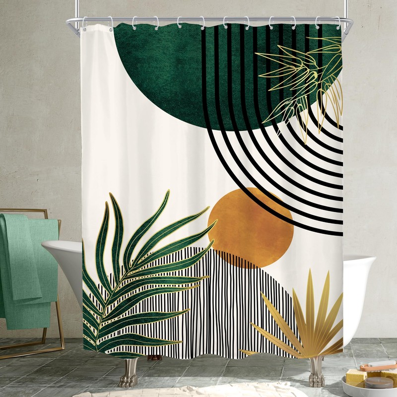 KOMLLEX Mid Century Green Boho Shower Curtain 54Wx78L Inches Abstract
