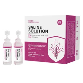 BASE LABORATORIES 7% Saline Solution Vials - Versatile 7% Sodium Chloride Saline Ampoules - Preservative Free Saline Solution Single use vials - USP Grade 25 Vials x 5ml Count