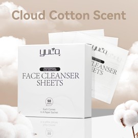 YUCO Face Wash Sheets Travel Pack 50 Sheets,Individual Sachet,for Facial Cleansing,Cloud Cotton Scent,Face Shampoo Soap For Gym,Camping,Vacation,Hotels,Hospital,Business Trip,Flight Travel Essentials
