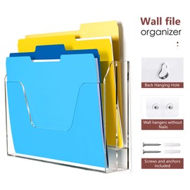 Tfirhuoe Acrylic Hanging Wall File Organizer, 2-Tier Mail Organizer Wall Mounted Magazine Wall File Holder, Paper Folder Organizer for Office, Desk, School