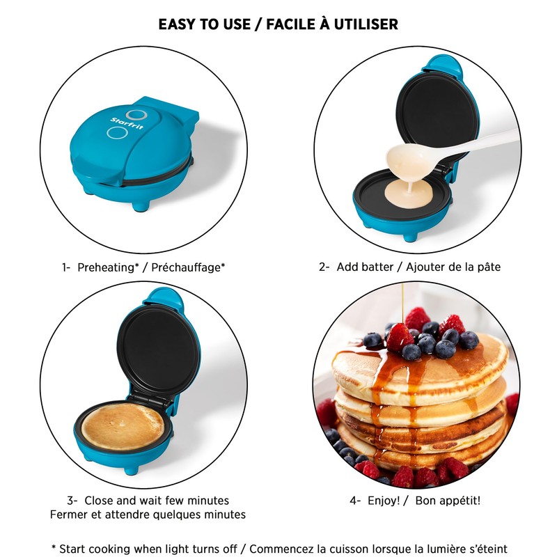 Starfrit 4-In. Electric Mini Pancake Maker, Blue Small Kitchen Appliance,
