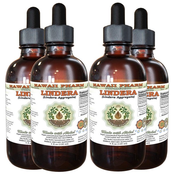 Hawaii Pharm LLC Lindera, Wu Yao (Lindera Aggregata) Tincture, Dried Root Liquid Extract, Lindera, Glycerite Herbal Supplement 4x4 oz