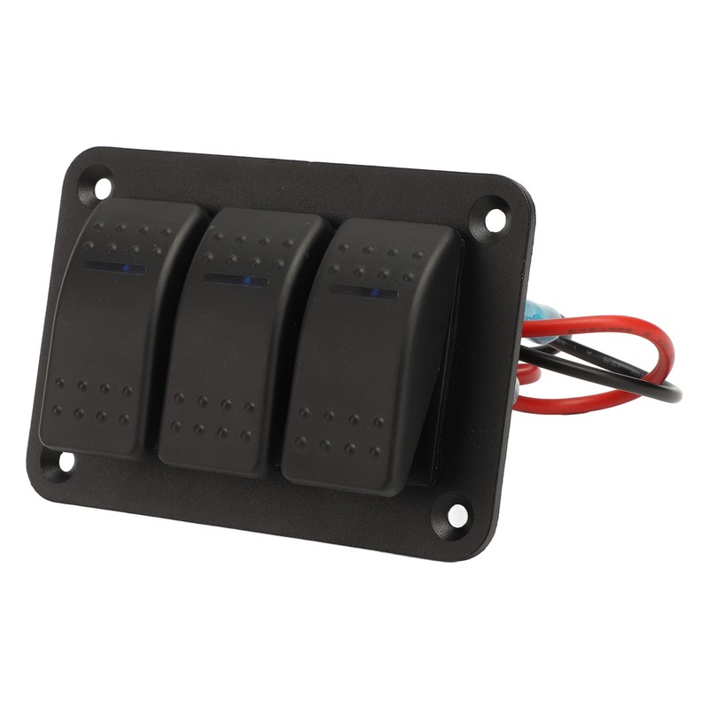 3 Gang Rocker Switch Panel IP65 Waterproof DC12‑24V Blue Light