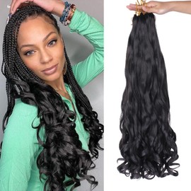 Mscat 22 Inch 8 Packs Pre Stretched French Curly Braiding Hair Loose Wave Bouncy Hair Extensions 1B#