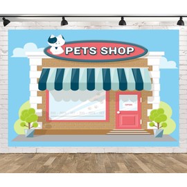 CORFOTO Cartoon Storefront Backdrop 5x3ft Fabric Pet Animals Cat Pet Shop Photography Background Pet Store Puppy Themed Birthday Party Decorations Puppy Pets Cats Selfie Photo Props