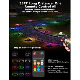 Color Changing Solar Ground Lights with 33ft Long Distance Remote Control - Flat Solar Lights Outdoor Waterproof - Pathway Light Solar Powered for Yard Decorative Outside Lawn Walkway [8 Pack]
