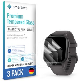 smartect TPU Screen Protector [Pack of 3, Clear] Compatible with Garmin Venu Sq/Sq Music, Covers the Whole Display, Screen Protector, Bubble-Free, Screen Protector Anti Fingerprint
