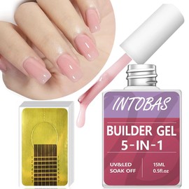 INTOBAS UV Gel 5 in 1 Builder Gel Pink 15ml with 100pcs Chalbon UV/LED Nail Gel Builder Gel Base Gel for Extension and Strengthening Manicure
