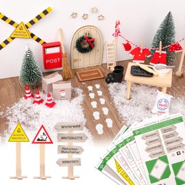GEBETTER 52 Piece Gnome Door Set with Letters, Construction Site, Mailbox, Boots, Wreath, Ladder Gnome Accessories, Christmas Secret Santa Letters, Christmas Gnome Advent Calendar, Children's