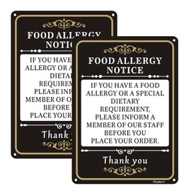 Phyabe 2 Pack Food Allergy Notice Sign, 25cm x 18cm Rust Free Aluminum Sign, Weather Resistant, Waterproof, Durable Ink, Easy to Install