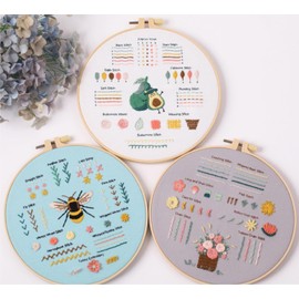 IUHUI 3 Pack Embroidery Kits for Beginners Adults - Complex Flowers and Leaves Easy Patterns, DIY Hand Stitching Embroidery 3 Sets with Hoop