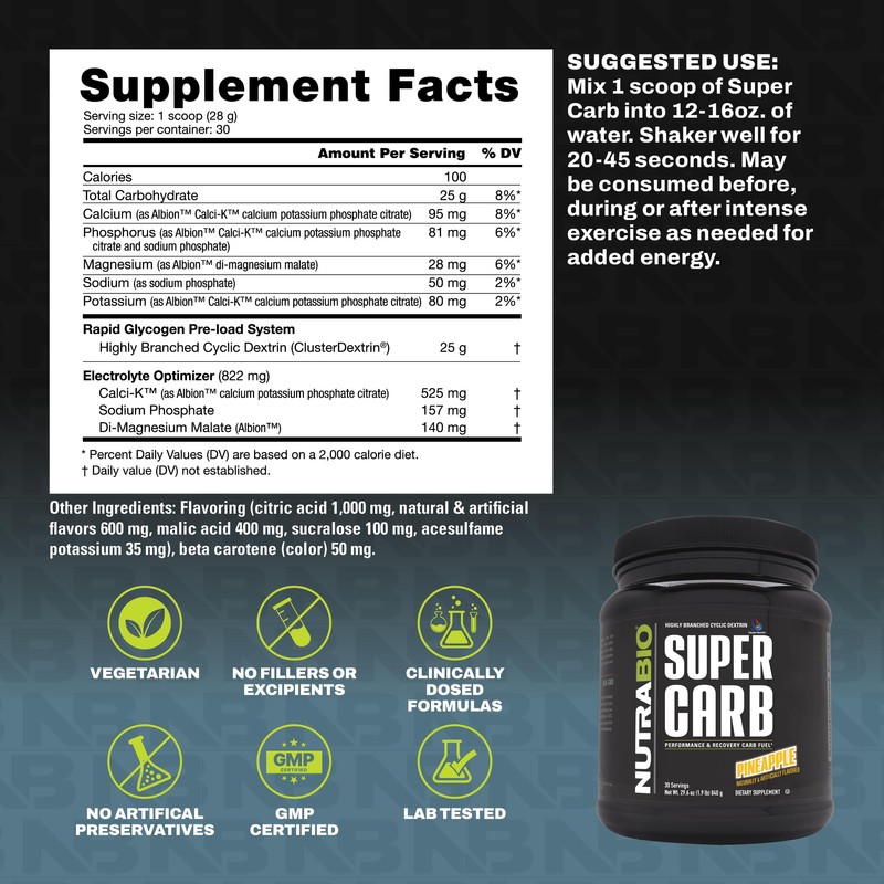 NutraBio Super Carb, Carbohydrate Powder with Cluster Dextrin & Electrolytes,