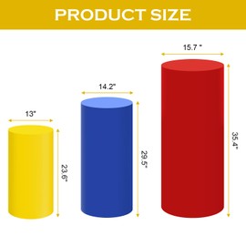 SaitiMade - Juego de 3 fundas de soporte de pedestal de cilindro rojo, amarillo y azul, 3 piezas de elastano de colores mezclados para decoración de fiestas, bodas o eventos de cumpleaños (solo