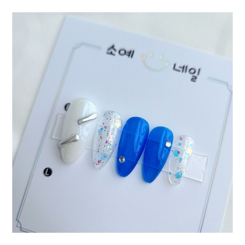 Deep Ocean Handmade Nail Tips - Coffin Egg / 딥