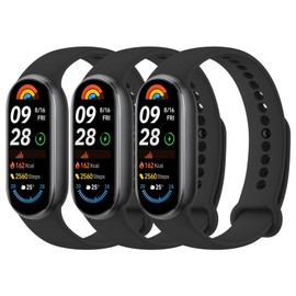 Meliya Bands Compatible with Xiaomi Smart Band 9 / Xiaomi Smart Band 8 for Women Men, 3-Pack Soft Silicone Adjustable Sport Wrist Strap for Xiaomi Smart Band 9/8 (Black/Black/Black)