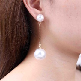 Yheakne Boho Pearl Drop Earrings Large Pearl Ear Jacket Earrings Vintage Round Pearl Stud Earrings Double Pearl Dangle Earrings Jewelry for Women
