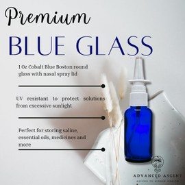 ADVANCED ASCENT Cobalt Blue Glass 1 oz with Nasal Sprayer - EMPTY, Refillable, Travel Size, Quality Glass! (6 Pack)
