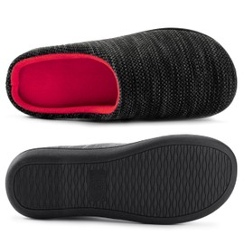 RockDove Men's Birdseye Knit Memory Foam Lounge Slipper with Indoor Oudoor Sole, Size 13-14 US Men, Black/Red