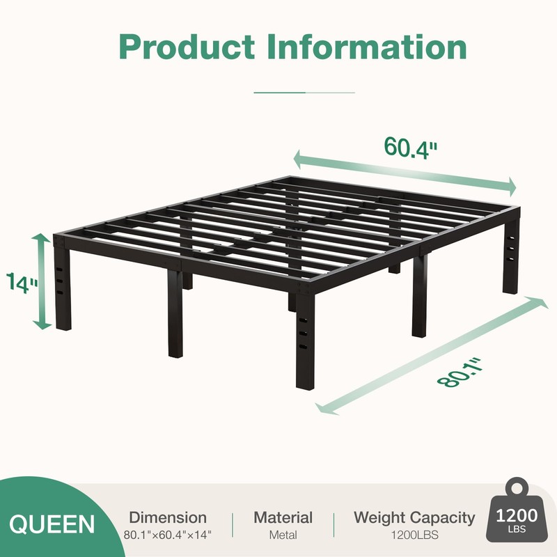 Novilla Queen Bed Frame, 14 Inch Metal Platform Bed Frame