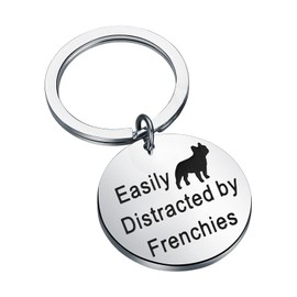 French Bulldog Gifts Slightly Distracted by Frenchies Keyring Frenchie Gift for Dog Lovers Dog Owners, gray