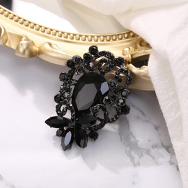 BriLove Elegant Crystal Teardrop Marquise Bouquet Brooch Pin for Women Black Black-Tone
