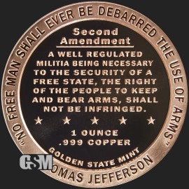 Unbranded TUBE OF 20 X 1 OZ SECOND AMENDMENT FINE COPPER ROUND - BULLION -