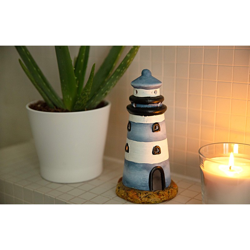 HEITMANN DECO Lighthouse Ceramic Lantern, Blue, White, Beige, 10,2 x