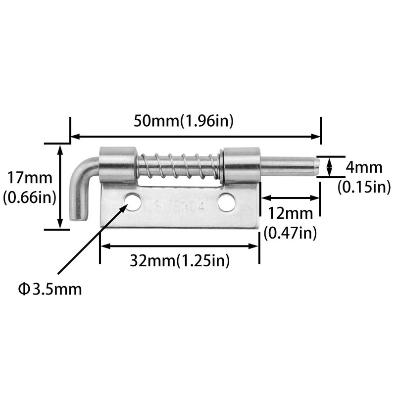 4pcs 304 Stainless Steel Flat Pin Hinge Spring Latch Movable