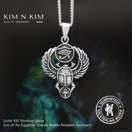 Eye of Ra Egyptian Scarab Beetle Pendant Necklace, Egypt Rebirth, Long Life, Free Engraving, Solid 925 Sterling Silver, Quality -KIMNKIM L5-2