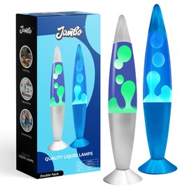 JAMBO 16" Inch Beautiful Liquid Motion Lamp with Wax | Entertaining for Adults, Teens and Kids (Silver Base, Blue Liquid, Yellow Wax & Blue Base, Blue Liquid, White Wax Double Pack)