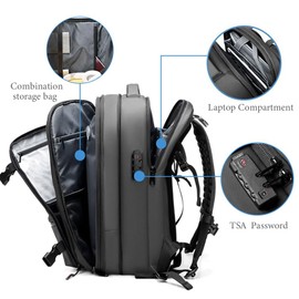 JEUXDOS Vacuum Backpack for Travel, 60L Expandable Vacuum Compression Bag with Electric Vacuum Pump, Water Resistant and Anti Theft, Space Saver Bags for Travel Camping (Grey)