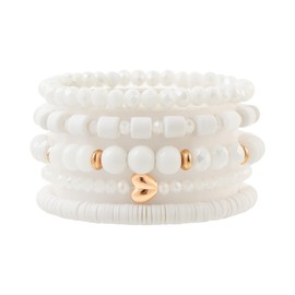 RISHEGAE Crystal Heishi Beaded Bracelet for Women Stackable Bracelet Layering Friendship Summer Stretch Bracelets for Women